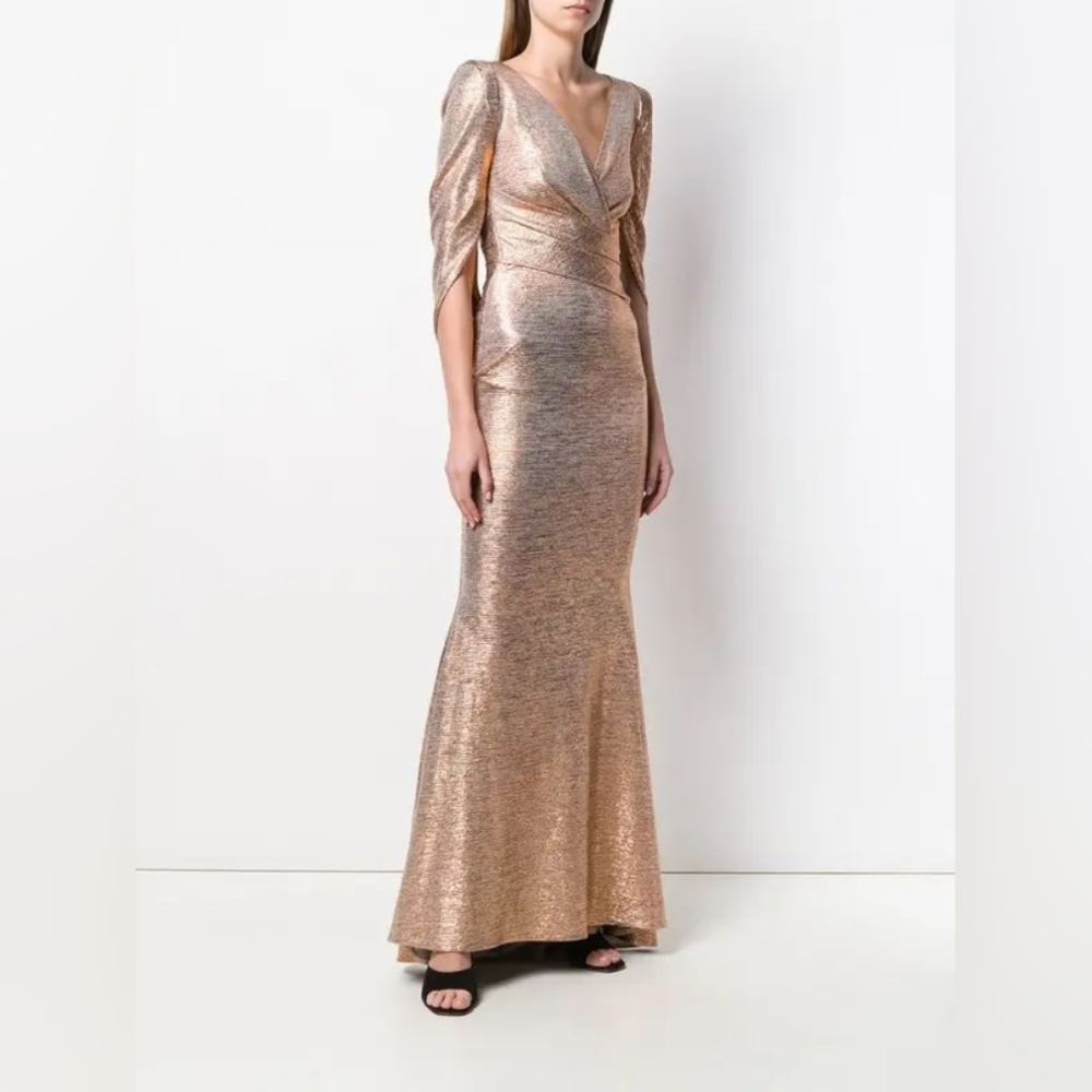 NWT NEW Talbot Runhof 12 Rosin Cape Gown Dress Pink Evening - Picture 4 of 15